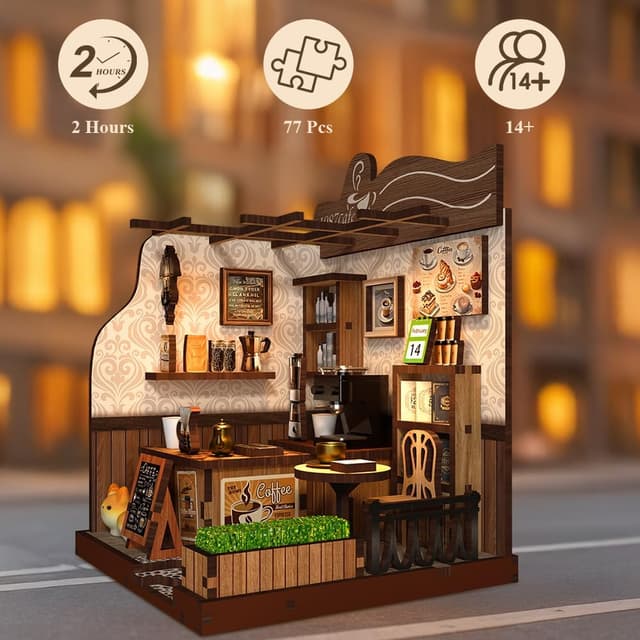 Detalle 2 de Aolso Kit di caffè miniature DIY in legno (77 pezzi) per case delle bambole e diorami
