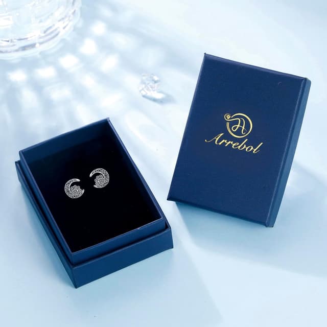 Thumbnail 6 de Boucles d’oreilles Arrebol en argent sterling 925 avec zirconium (lune celtique), 12 x 13 mm