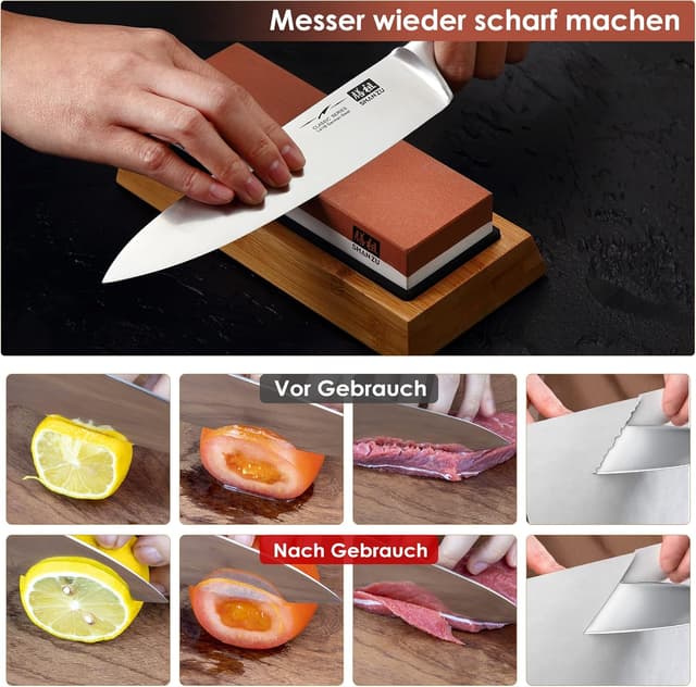 Detalle de SHAN ZU Schleifstein Wetzstein 2-in-1 doppelseitig 1000/6000 mit Winkelführung und rutschfestem Silikonhalte für Küchenmesser