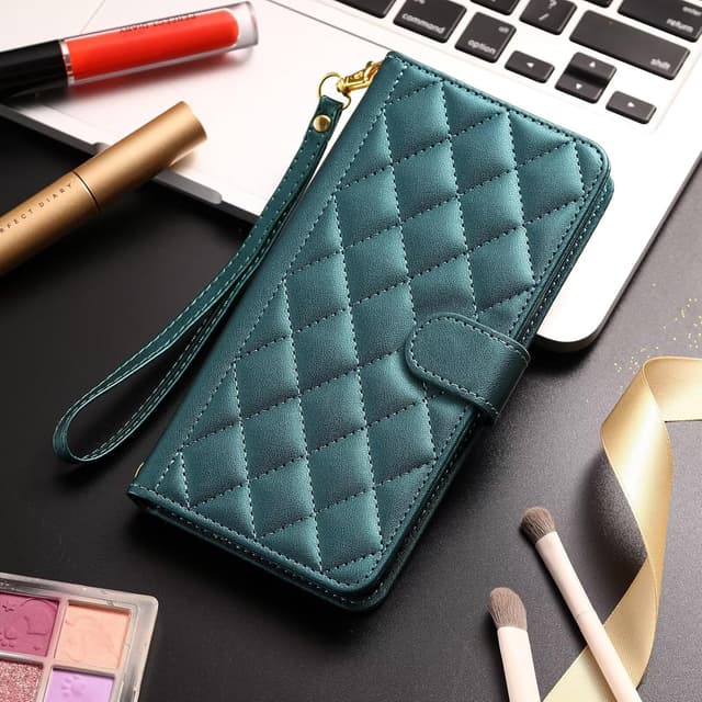 Detalle de YANJIEER ESONG Handykette Schutzhülle für iPhone 17 Air – Leder-Flip-Case mit Kartenfächern, Magnetverschluss und Standfunktion (grün)