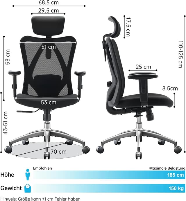 Detalle de SIHOO Bürostuhl Ergonomisch 150 kg