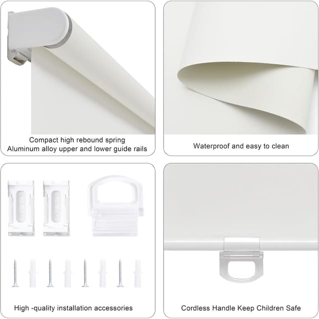 Detalle de Sunoff Cordless Blackout Roller Shades (Thermal Insulated), Beige 33.5" W x 72" H