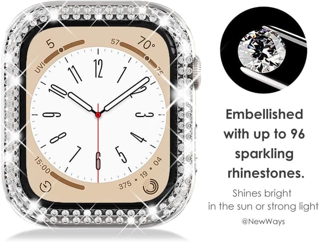 Detalle 2 de NewWays 2-Pack Women Bling Case for Apple Watch 45mm (Series 9/8/7) – Black & Clear