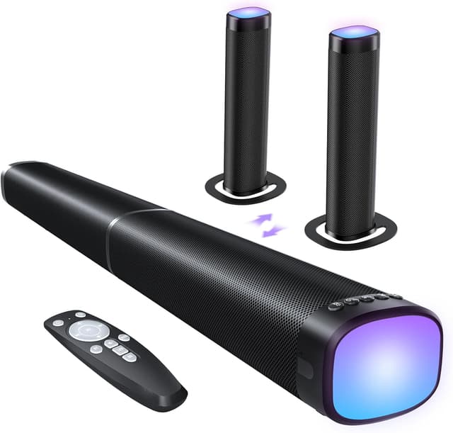 Detalle de FHNFHN 100W Sound Bar for Smart TV with Bluetooth 5.3, ARC/Opt/AUX, and Dynamic RGB Lighting