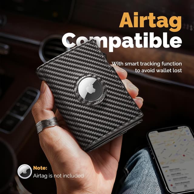 Detalle de YESIIW Airtag mens wallet with RFID protection, coin pocket & money clip (carbon fibre)