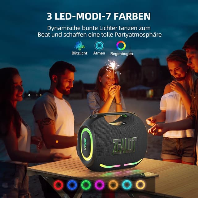 Thumbnail 4 de Zealot Tragbarer Bluetooth-Lautsprecher 120W mit Dual-Kopplung, AUX, USB und TF-Karte (IPX6)