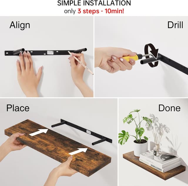 Thumbnail 5 de BAYKA 22.5-inch Rustic Floating Shelf 22 lb capacity 🪵