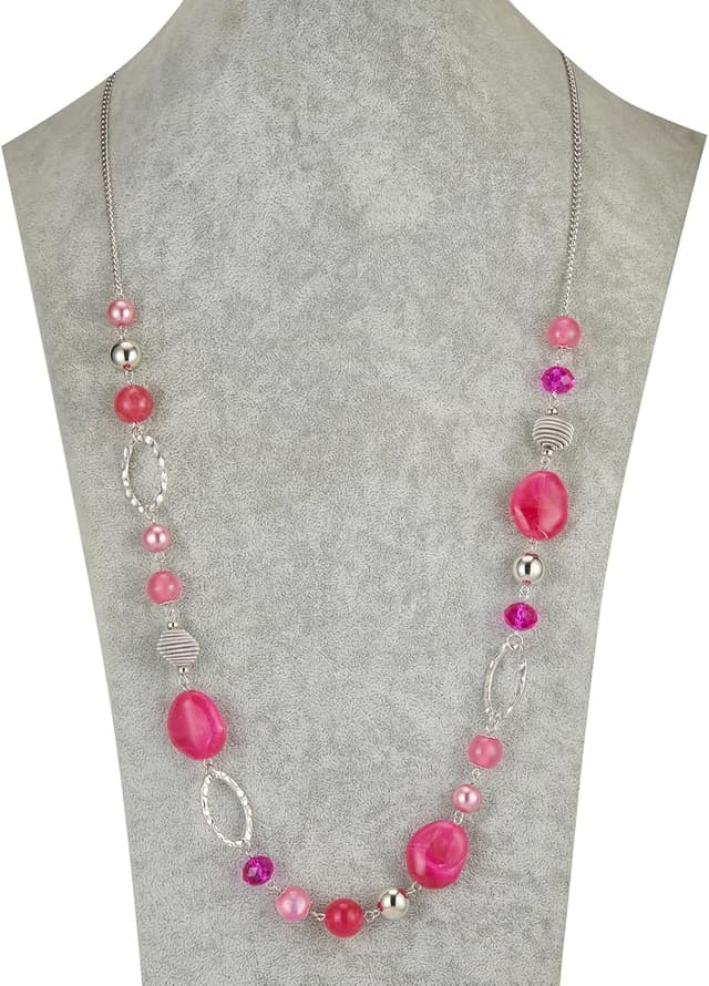 Detalle 2 de Collier long FULU AUTUMN en argent avec perles (88 + 7 cm) – sautoir bohème en perles de cristal et de pierre