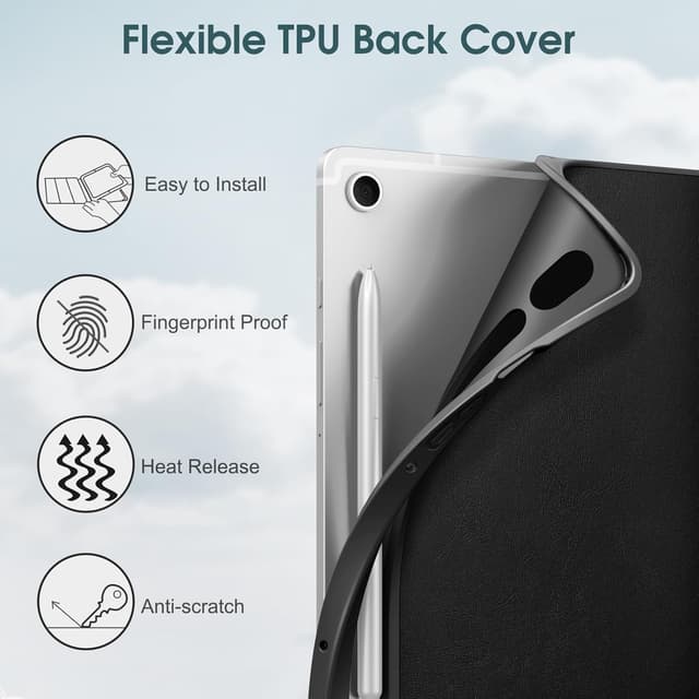 Detalle de Fintie Hülle für Samsung Galaxy Tab S10 Lite/S10 FE/S9 FE & S9 10,9–11 Zoll – Ultradünne Soft-TPU Rückseite mit Stifthalter und Auto Schlaf/Wach, Schwarz