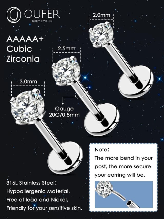 Thumbnail 2 de OUFER piercing naso 18/20G 3 pezzi