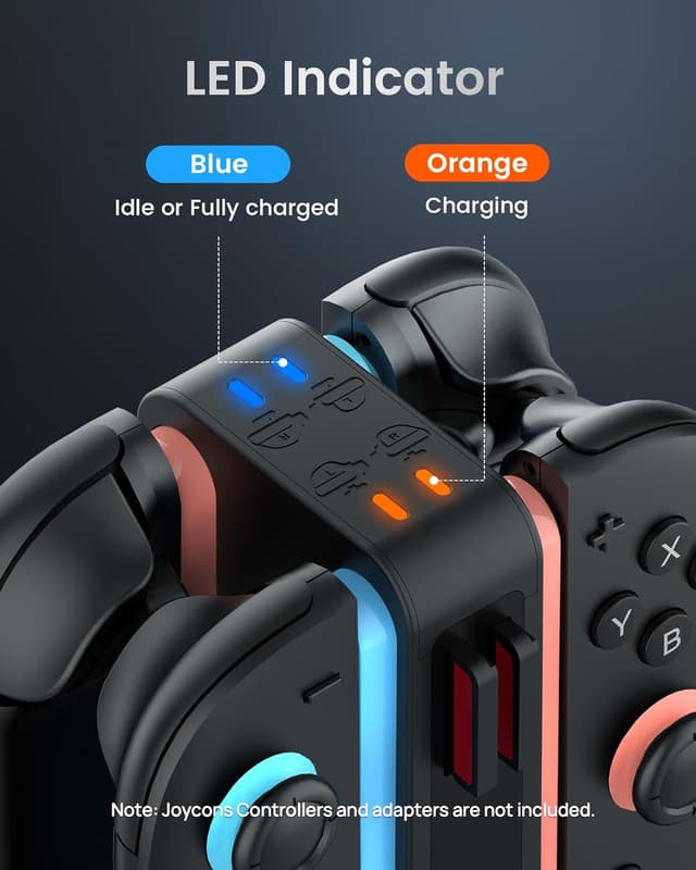 Detalle de TRANSNOVO Charging Dock for Nintendo Switch 2 (4-Slot) with RGB Lights and 8 Game Card Storage