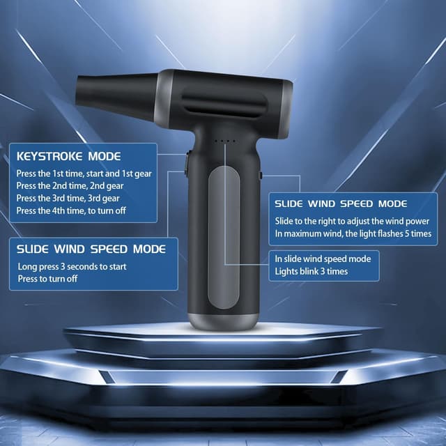 Detalle 2 de ZARM DUST Elektrische Staubgebläse-Druckluftspray für PC-Reinigungsset (bis zu 91000 U/min), 3-Gang einstellbar – Grau