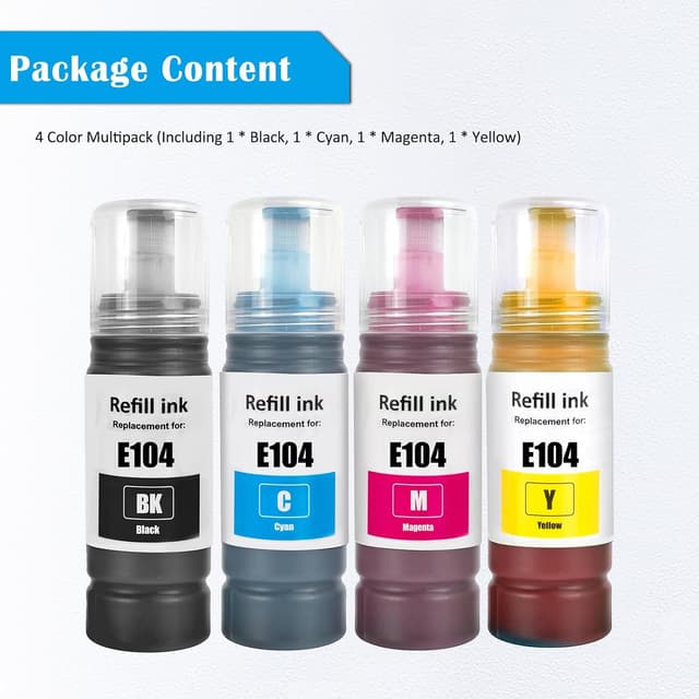 Detalle de TOPRINT E104 flacone inchiostro compatibile 4 colori per stampanti serie ET-2710/ET-4800