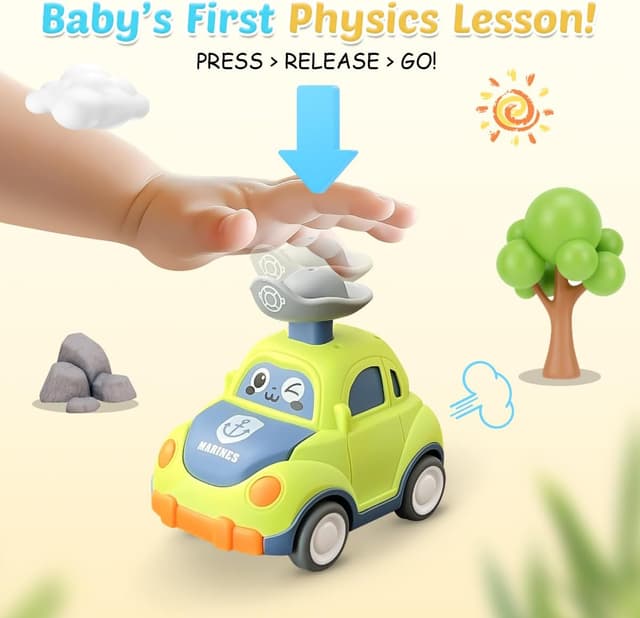 Detalle de Joyfuture Press and Go Car Toys – 4 Pack Vehicle Set for 1–3 Year Olds