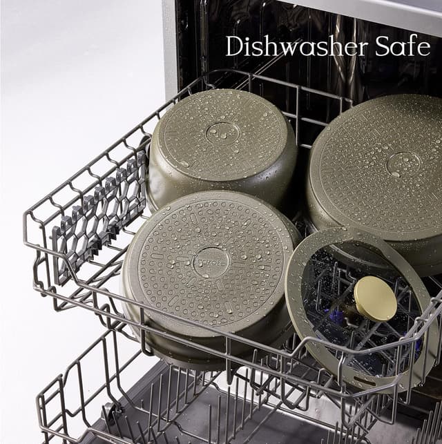 Detalle 1 de Carote 21-Piece Ceramic Nonstick Cookware Set with Detachable Handles (PFAS & PFOA Free) — Olive Green