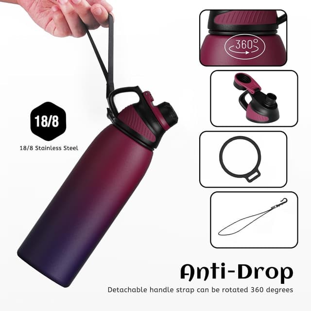 Detalle de Fjbottle stainless steel insulated water bottle with magnetic lid (BPA-free) – 600ml to 1.5L