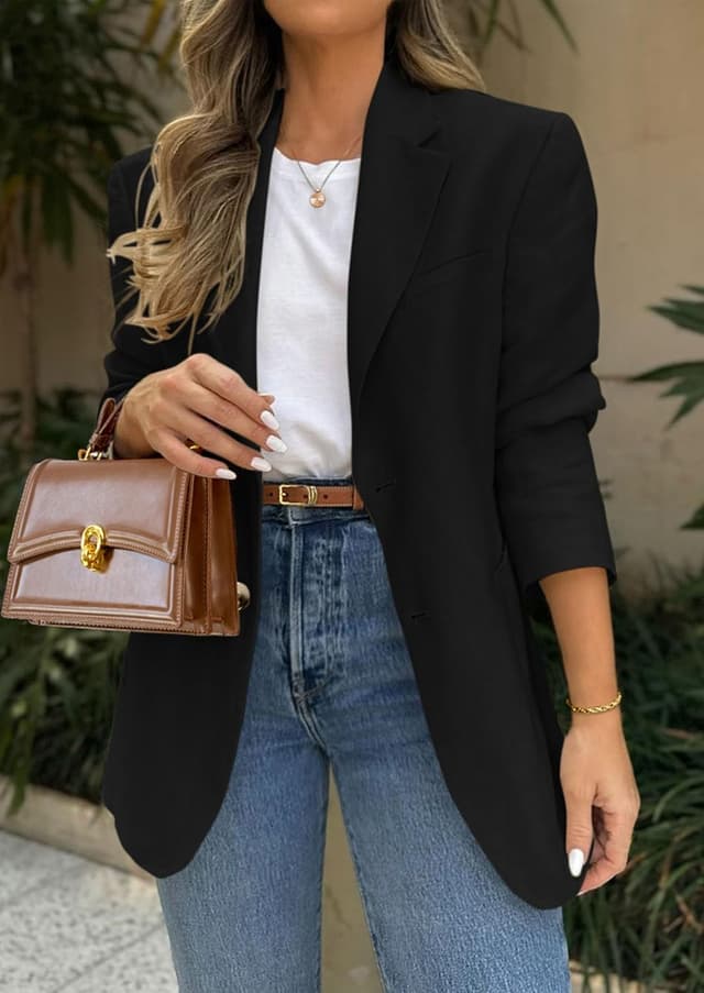 Detalle de PRETTYGARDEN 2026 Women’s Business-Casual Blazer Jacket (Long Sleeve, Open Front)