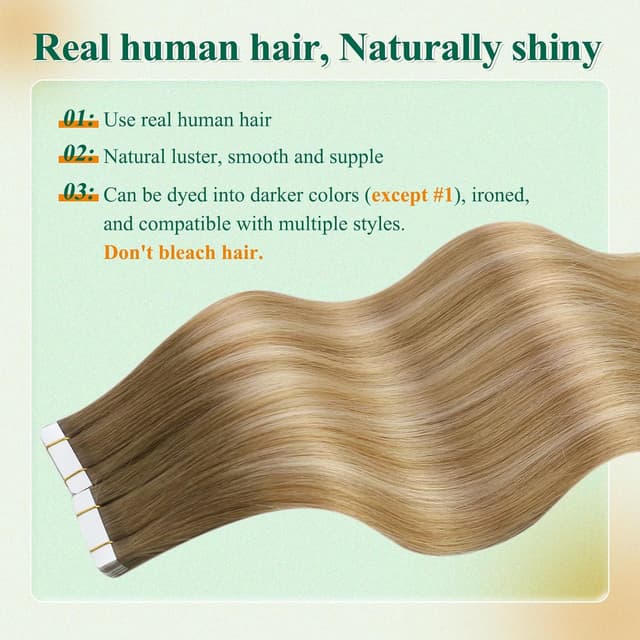 Detalle 1 de Easyouth tape-in hair extensions (real human hair) – Brown ombre blend, 16 inch, 40g