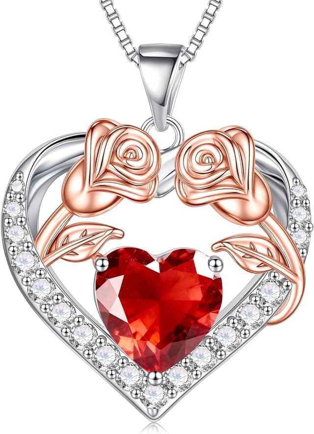 Detalle de Fezodo Sterlingsilber 925 Halskette mit Rosenherz und Geburtsstein für Muttertag, Jahrestag & Valentinstag