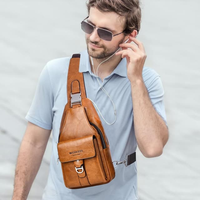 Thumbnail 6 de Hjkiopc Sling Tasche Herren Leder Brusttasche