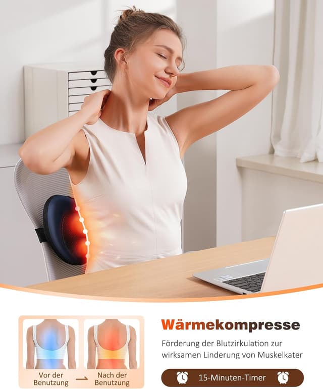 Detalle de KNQZE Massagegerät für Nacken mit Wärme, Shiatsu-Kissen und 3D rotierenden Massageköpfen