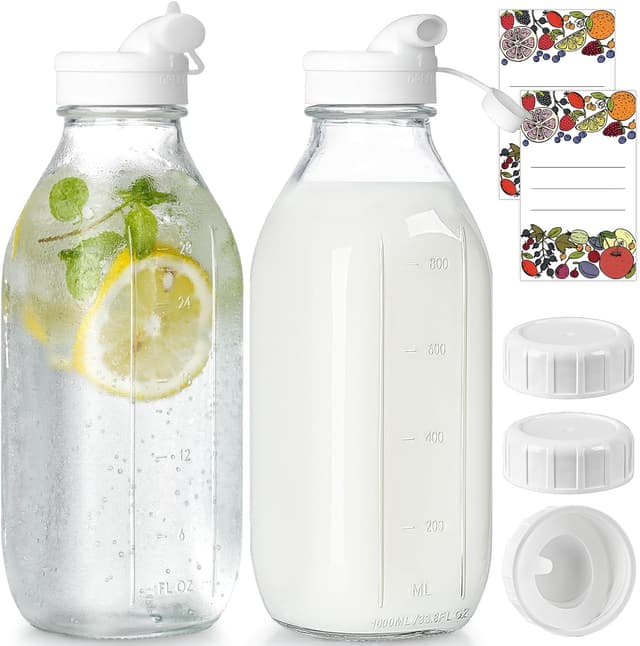Detalle de 2 Pack Glass Milk Bottle 32 Oz 🥛