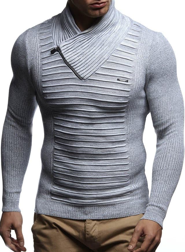 Detalle de Pull Leif Nelson en tricot à col châle pour homme LN1535, coupe ajustée
