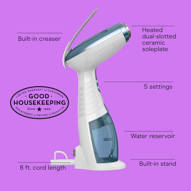 Detalle de Conair Turbo ExtremeSteam 1875W Handheld Garment Steamer for Clothes (Blue) — Portable fabric steamer