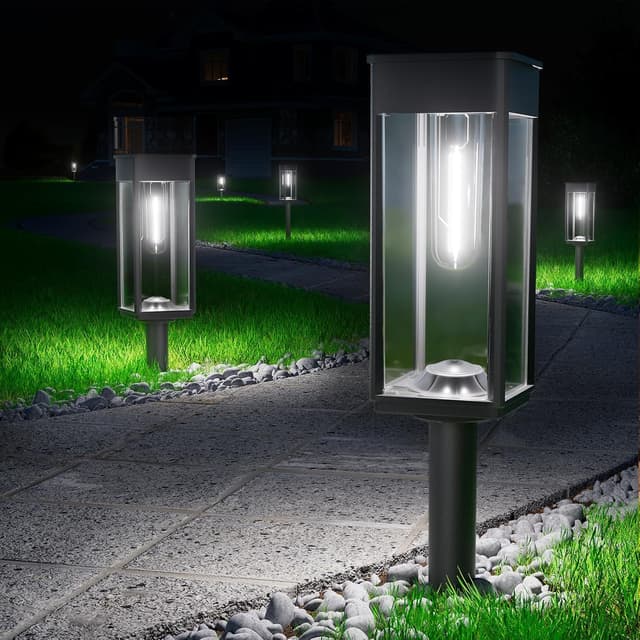 Detalle de Solarlampen Außen Garten – 4er-Set Solar-Gartenleuchten mit warmweißem Licht und IP65