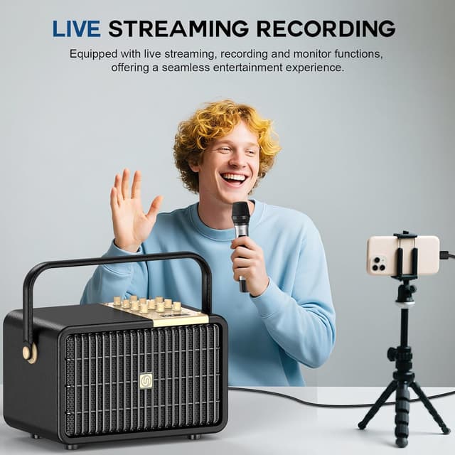 Thumbnail 6 de SUPNIU 320W Peak Power Karaoke Machine with 2 UHF Wireless Microphones (Portable Bluetooth PA Speaker System)