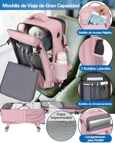 Detalle de KLOSTAIN Mochila de viaje cabina 40x20x25 (20L) para avión y portátil de 14” rosa