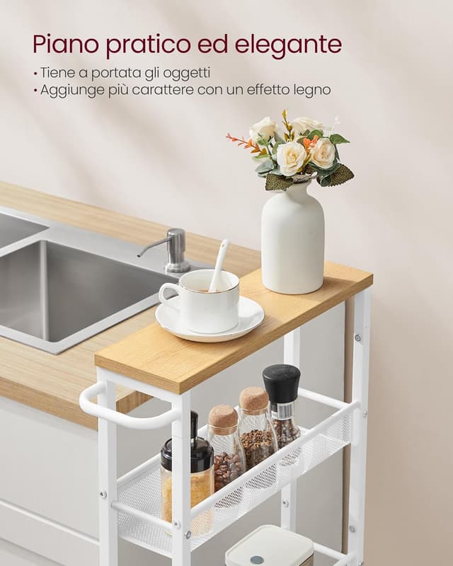 Detalle de VASAGLE LRC034W09 carrello salvaspazio a 5 ripiani beige rovere e bianco