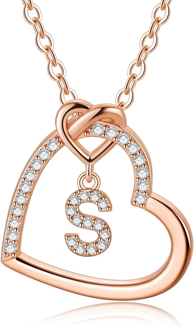 Detalle de TINGN Buchstaben- & Herz-Kette für Damen und Mädchen (A–Z) – vergoldet, nickel- und bleifrei, mit Verlängerung