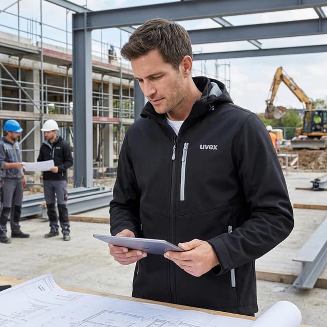 Detalle de Uvex tune-up Herren Softshelljacke – wasserabweisend & winddicht für Freizeit und Arbeit