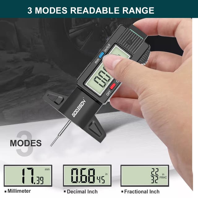 Detalle de GODESON Digital Tire Tread Depth Gauge with 3 Modes (inches, mm) for Cars, SUVs, Trucks & Motorcycles