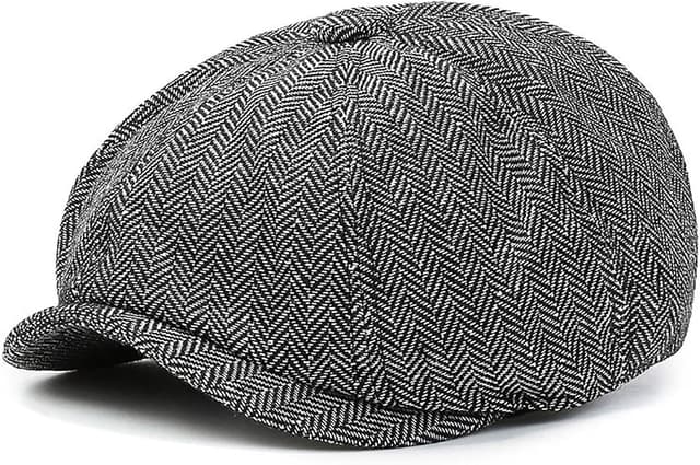 Detalle de MCWTH Vintage Newsboy Cap for Toddler Boys (2–8 Years) – Tweed-style 8-piece herringbone with adjustable strap