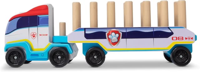 Detalle de Melissa & Doug PAW Patrol ABC – riesiger Holz-Lkw mit Anhänger, Buchstaben- & Zahlenklötze