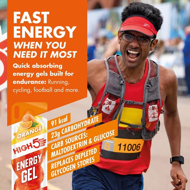 Detalle 2 de HIGH5 Running Gels Energy (Orange) – Caffeine-free energy gel with quick-release carbs, 20 x 40g