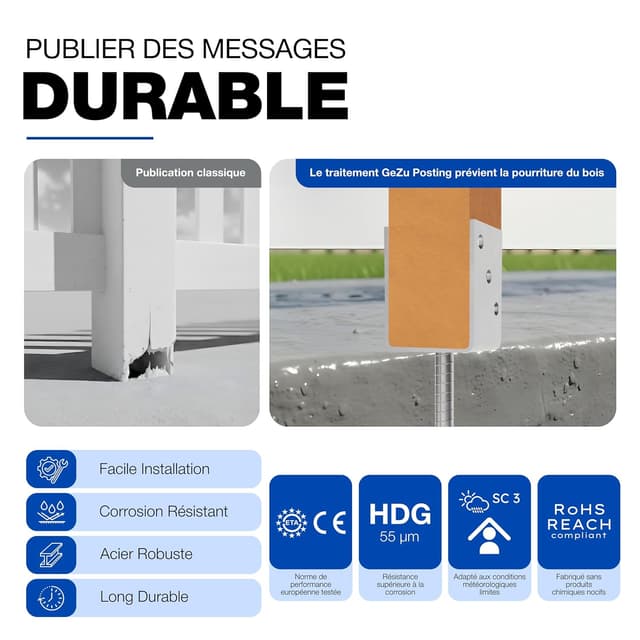 Detalle 2 de GeZu Impex Support de poteau en U galvanisé à chaud pour clôture (lot de 12)