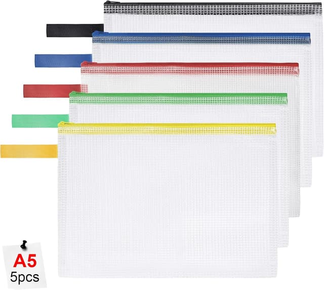 Detalle de OFFCUP buste porta-documenti A5 con zip impermeabile (confezione da 5) a rete trasparente