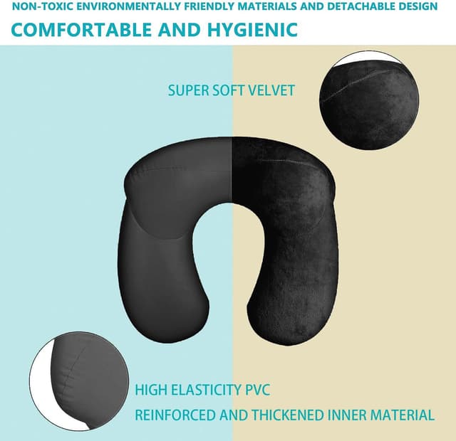 Detalle de MOCOCITO 2-Set Reisekissen (aufblasbar) mit waschbarem Kissenbezug, Nackenhörnchen & Augenmaske