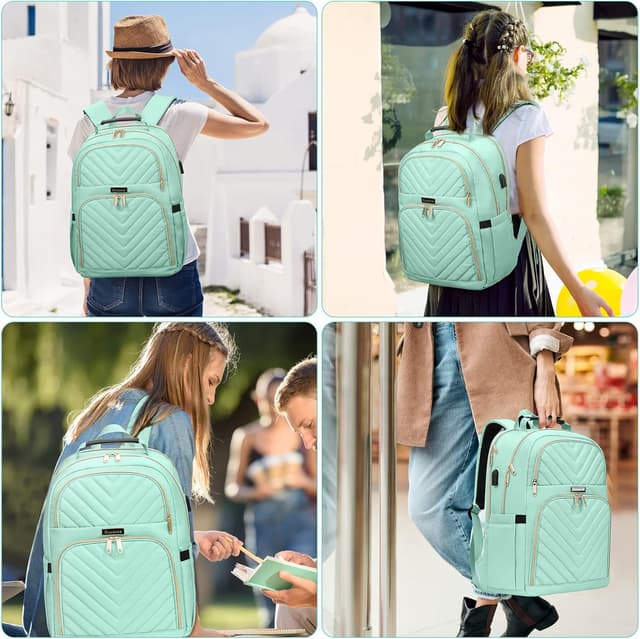Thumbnail 6 de Travel Laptop Backpack for Teens (15.6 inch) with Charging Port, 25L Quilted Work Bag – Teal