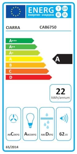 Thumbnail 10 de CIARRA CAB6750 Campana Extractora Cocina 60cm Clase A 350 m³/h 3 Velocidades Recirculación Interna Filtro Carbono Negro