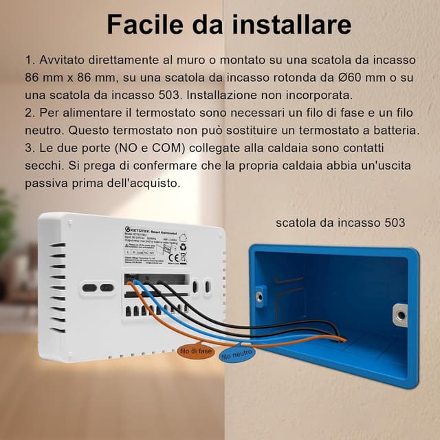 Thumbnail 3 de KETOTEK 503 Termostato caldaia Wi‑Fi programmabile 220V 5A