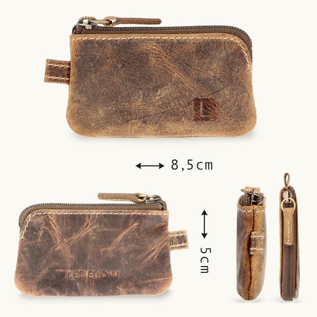 Detalle 2 de LEDEROW Mini Schlüsseltasche aus echtem Leder – kleines Schlüsseletui für Motorrad- und Hausschlüssel