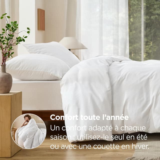 Detalle de Bedsure Parure housse de couette 260x240 cm en microfibre polyester certifiée Oeko-TEX (blanc) + 2 taies 65x65 cm