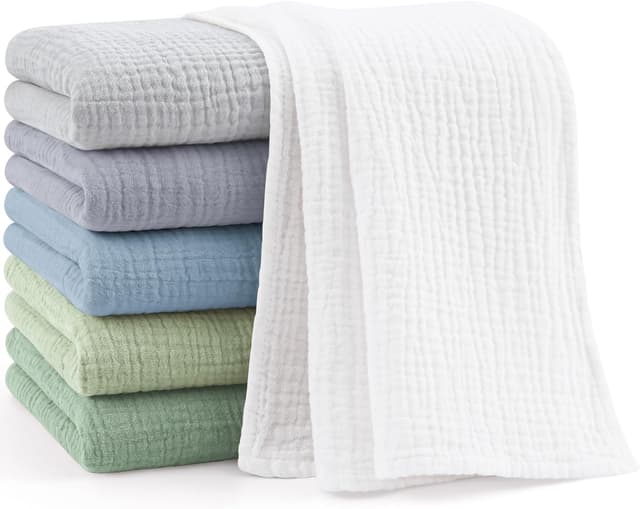 Detalle de Bearmoss Baby-Musselin-Spucktücher Set aus 100% Baumwolle, 6er Pack (60×60 cm)