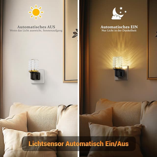 Detalle de JandCase Nachtlicht-Steckdose mit Dämmerungssensor, dimmbar (0–100 lm) – 3000K warmweiß