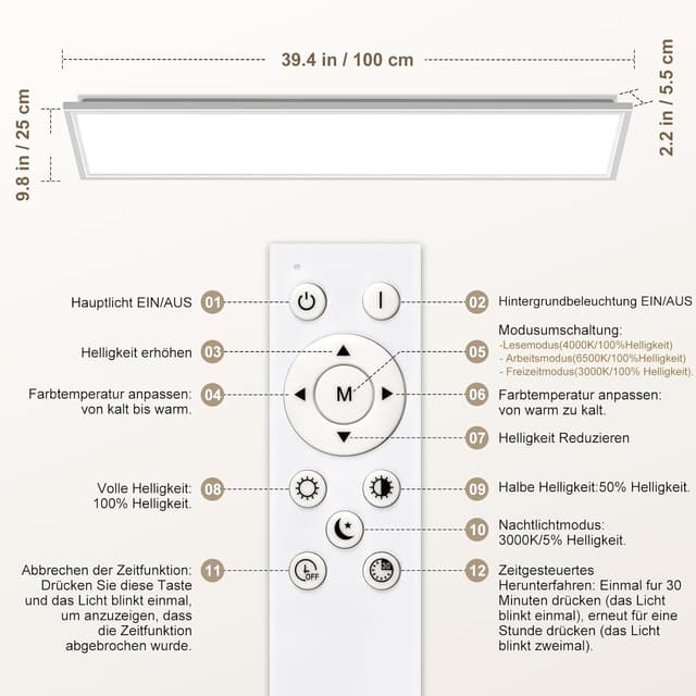 Detalle 2 de LED Deckenleuchte 100x25 cm dimmbar 36 W