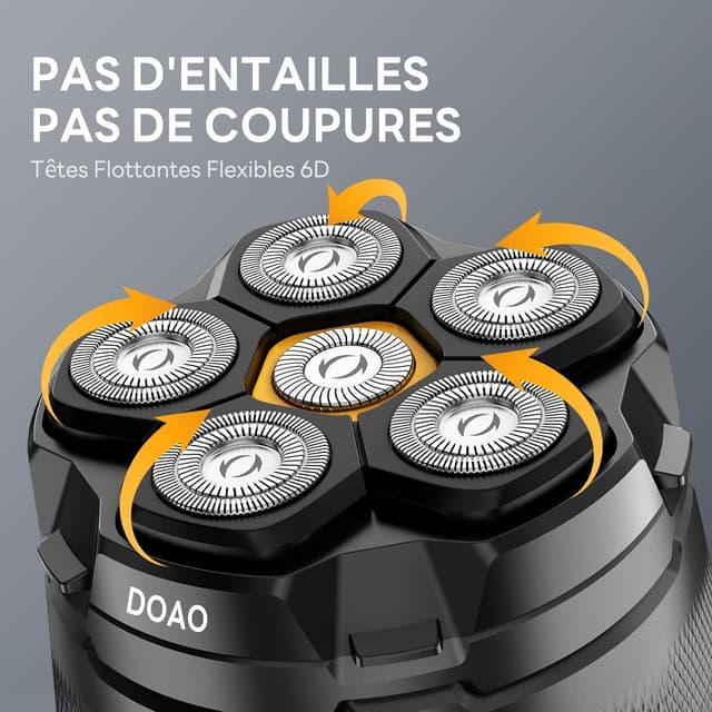 Detalle de DOAO Rasoir Tête Chauve Homme 2024 étanche sans fil à 6 têtes flexibles (USB‑C)